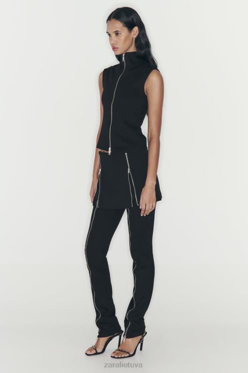 moterys Zara skortukas su užtrauktuku juodas apranga 4N488550