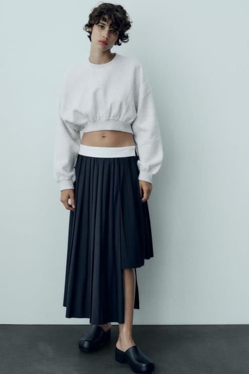 moterys Zara spygliuotinis dėžutės klostuotas sijonas mėlyna apranga 4N488652