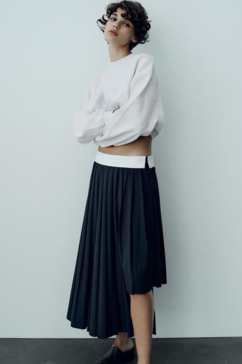 moterys Zara spygliuotinis dėžutės klostuotas sijonas mėlyna apranga 4N488652