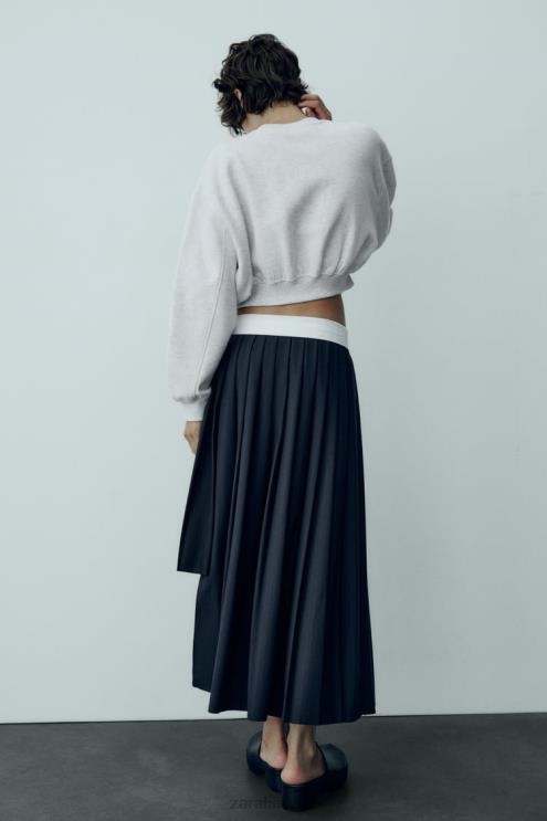 moterys Zara spygliuotinis dėžutės klostuotas sijonas mėlyna apranga 4N488652