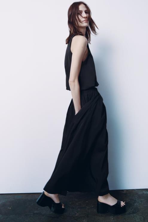 moterys Zara talpus midi sijonas juodas apranga 4N488675