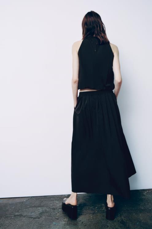 moterys Zara talpus midi sijonas juodas apranga 4N488675