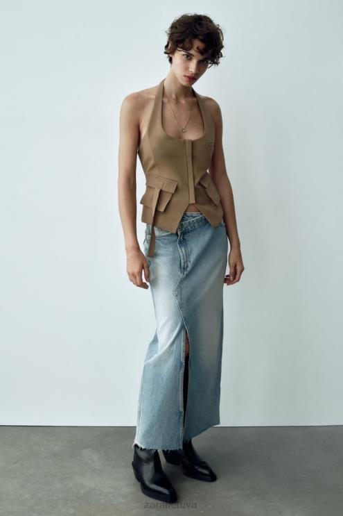 moterys Zara trf ilgas džinsinis sijonas mėlyna apranga 4N488661