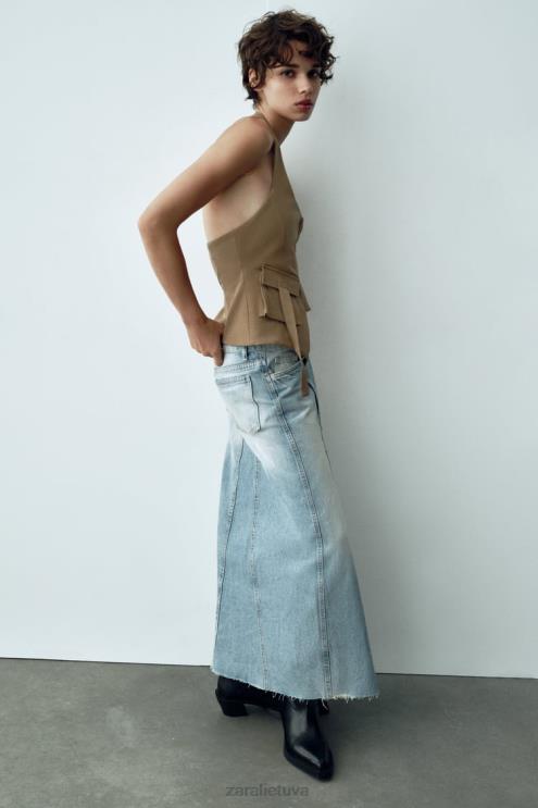 moterys Zara trf ilgas džinsinis sijonas mėlyna apranga 4N488661