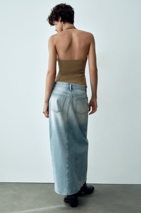 moterys Zara trf ilgas džinsinis sijonas mėlyna apranga 4N488661