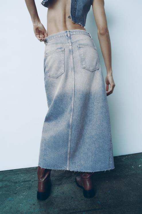 moterys Zara trf ilgas džinsinis sijonas mėlyna apranga 4N488676