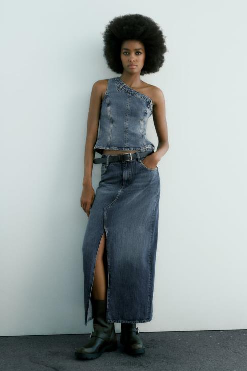 moterys Zara trf ilgas džinsinis sijonas tamsiai mėlyna apranga 4N488650