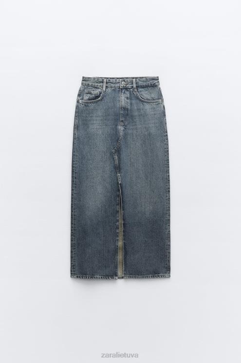 moterys Zara trf ilgas džinsinis sijonas tamsiai mėlyna apranga 4N488650