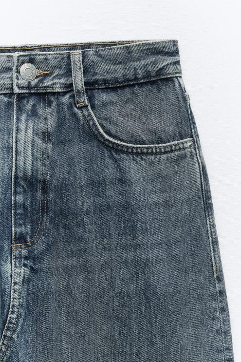 moterys Zara trf ilgas džinsinis sijonas tamsiai mėlyna apranga 4N488650