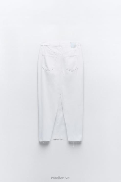 moterys Zara z1975 apvyniotas juosmens džinsinis midi sijonas baltas apranga 4N488699