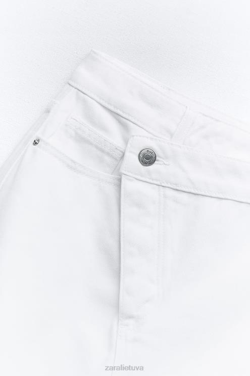 moterys Zara z1975 apvyniotas juosmens džinsinis midi sijonas baltas apranga 4N488699