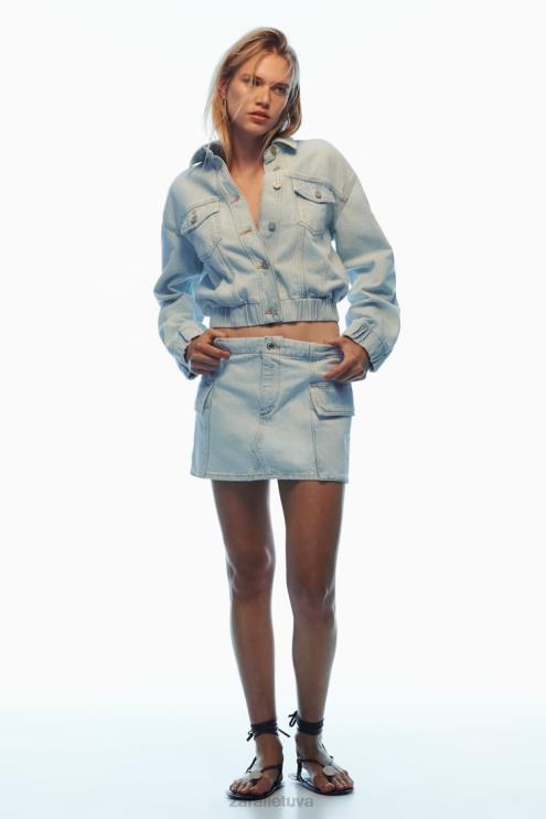 moterys Zara z1975 džinsinis cargo mini sijonas šviesiai mėlynas apranga 4N488721