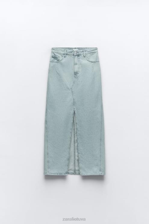 moterys Zara z1975 džinsinis midi sijonas su plyšimu priekyje pilka apranga 4N488693