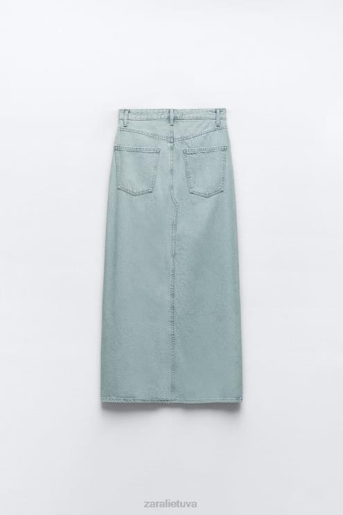 moterys Zara z1975 džinsinis midi sijonas su plyšimu priekyje pilka apranga 4N488693