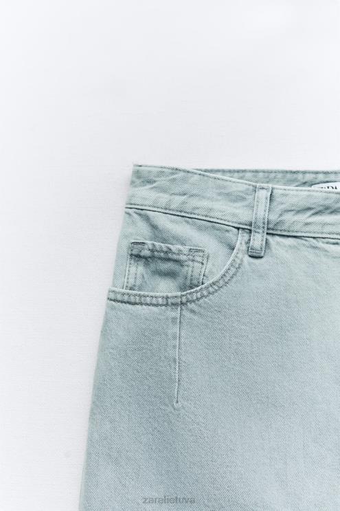 moterys Zara z1975 džinsinis midi sijonas su plyšimu priekyje pilka apranga 4N488693