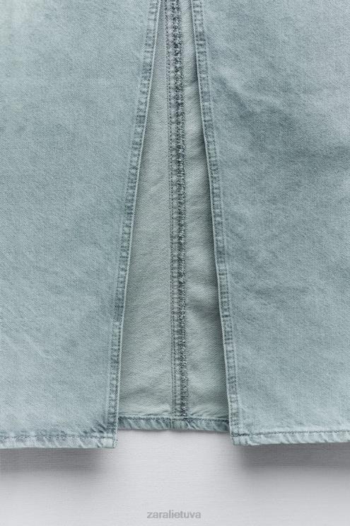 moterys Zara z1975 džinsinis midi sijonas su plyšimu priekyje pilka apranga 4N488693