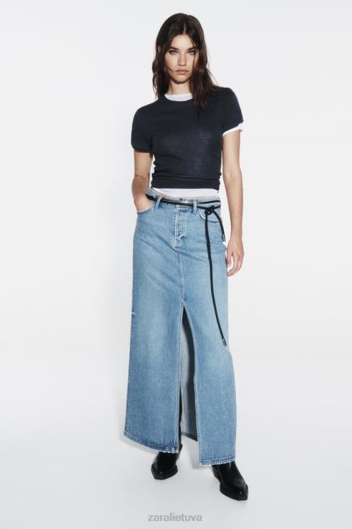 moterys Zara z1975 džinsinis midi sijonas vidurio mėlyna apranga 4N488640