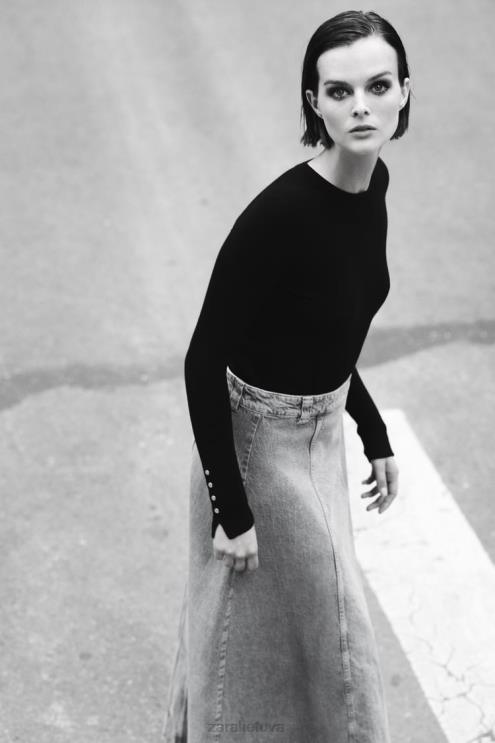 moterys Zara z1975 džinsinis sijonas vidurio mėlyna apranga 4N488717