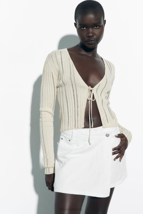 moterys Zara z1975 džinsinis skortas priekyje baltas apranga 4N488564