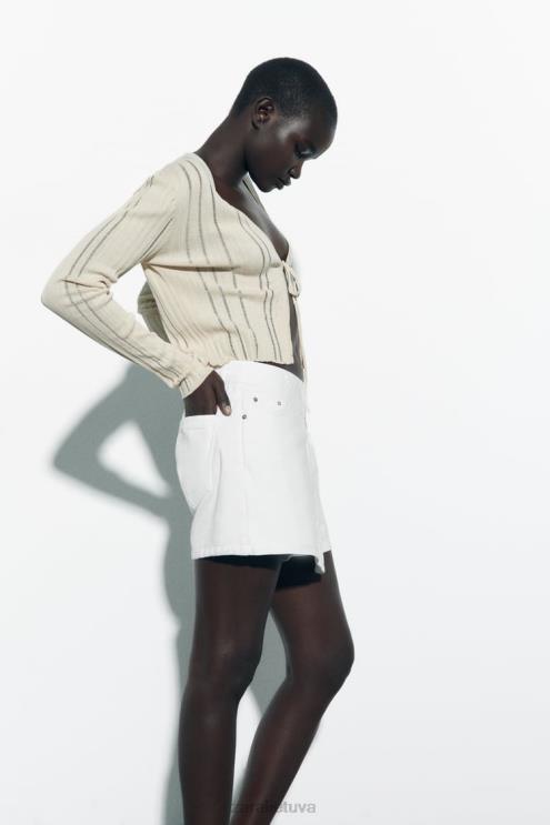 moterys Zara z1975 džinsinis skortas priekyje baltas apranga 4N488564