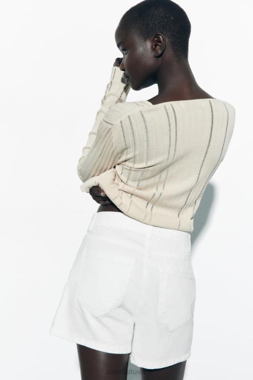 moterys Zara z1975 džinsinis skortas priekyje baltas apranga 4N488564