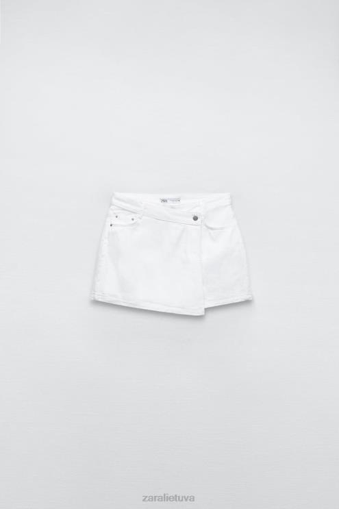 moterys Zara z1975 džinsinis skortas priekyje baltas apranga 4N488564