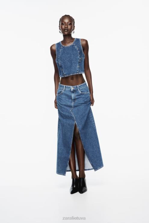 moterys Zara z1975 žiedinis džinsinis sijonas vidurio mėlyna apranga 4N488668