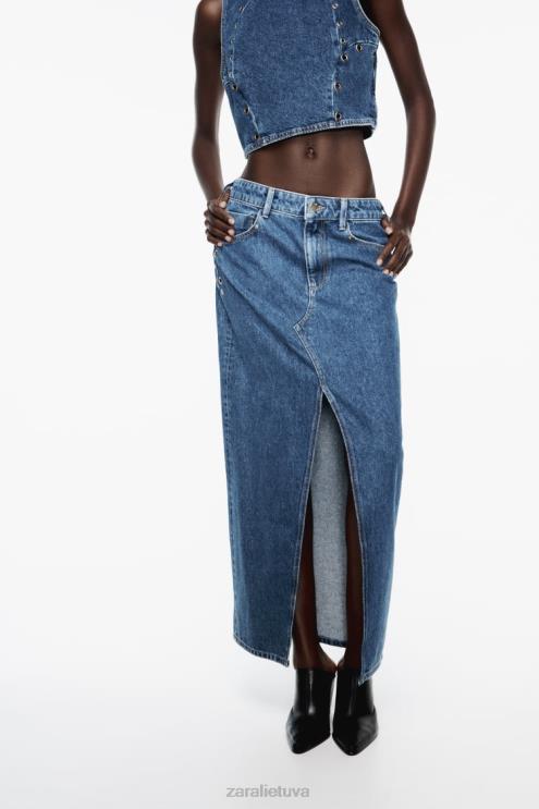 moterys Zara z1975 žiedinis džinsinis sijonas vidurio mėlyna apranga 4N488668