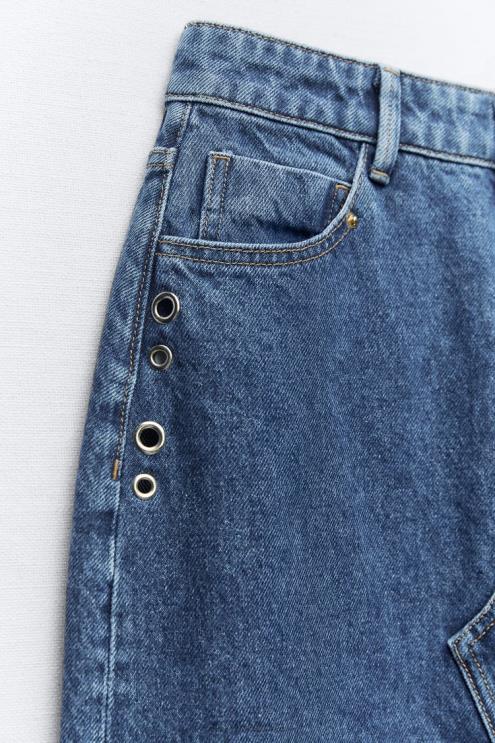 moterys Zara z1975 žiedinis džinsinis sijonas vidurio mėlyna apranga 4N488668