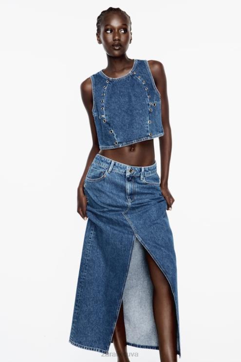 moterys Zara z1975 žiedinis džinsinis sijonas vidurio mėlyna apranga 4N488668