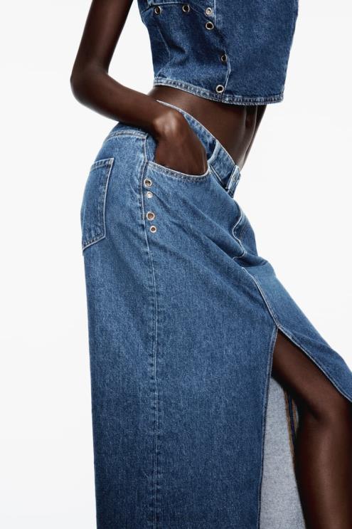 moterys Zara z1975 žiedinis džinsinis sijonas vidurio mėlyna apranga 4N488668