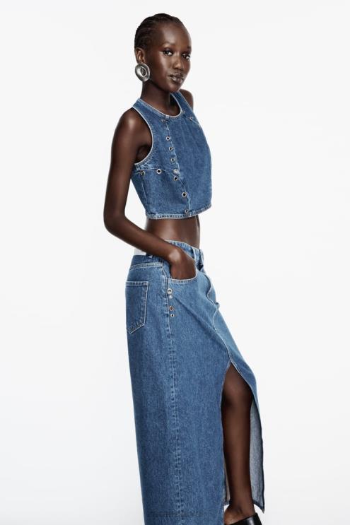 moterys Zara z1975 žiedinis džinsinis sijonas vidurio mėlyna apranga 4N488668