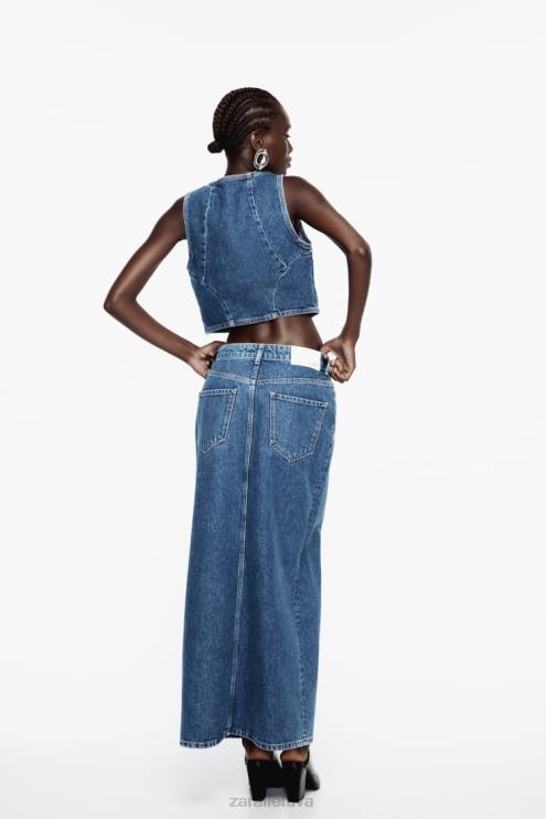 moterys Zara z1975 žiedinis džinsinis sijonas vidurio mėlyna apranga 4N488668