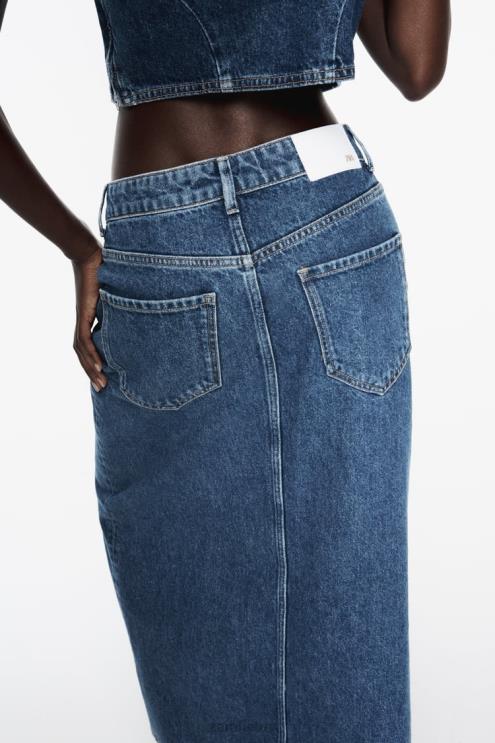 moterys Zara z1975 žiedinis džinsinis sijonas vidurio mėlyna apranga 4N488668