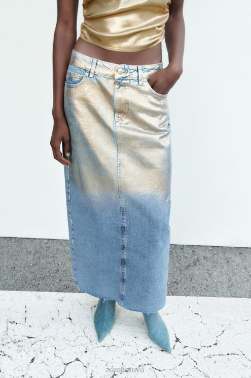 moterys Zara z1975 metalinis džinsinis sijonas vidurio mėlyna apranga 4N488682