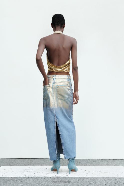 moterys Zara z1975 metalinis džinsinis sijonas vidurio mėlyna apranga 4N488682
