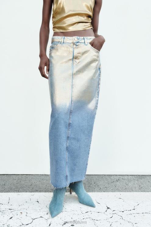 moterys Zara z1975 metalinis džinsinis sijonas vidurio mėlyna apranga 4N488682