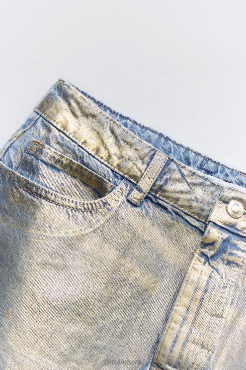 moterys Zara z1975 metalinis džinsinis sijonas vidurio mėlyna apranga 4N488682