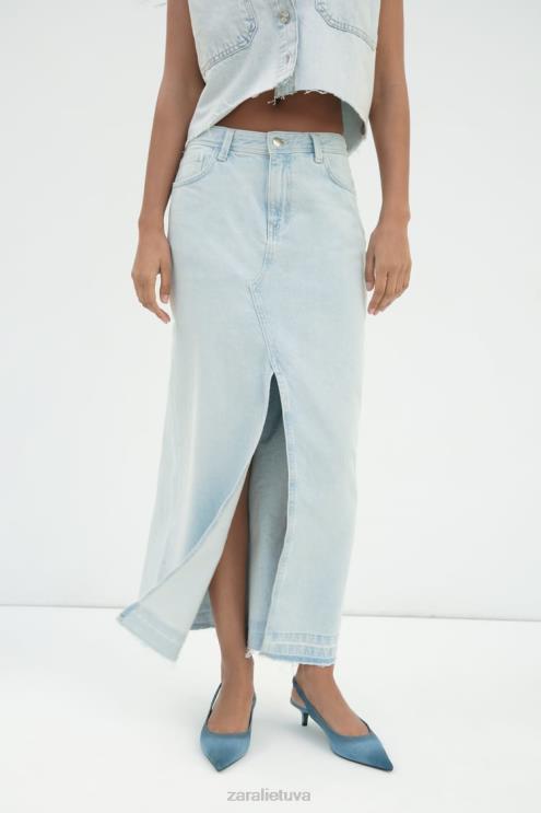 moterys Zara z1975 prakirptas džinsinis midi sijonas šviesiai mėlynas apranga 4N488695