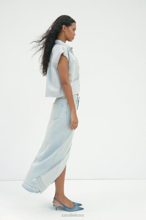 moterys Zara z1975 prakirptas džinsinis midi sijonas šviesiai mėlynas apranga 4N488695