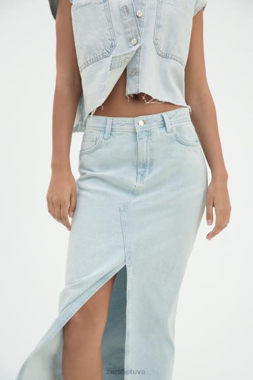 moterys Zara z1975 prakirptas džinsinis midi sijonas šviesiai mėlynas apranga 4N488695