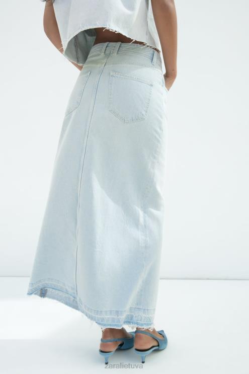 moterys Zara z1975 prakirptas džinsinis midi sijonas šviesiai mėlynas apranga 4N488695