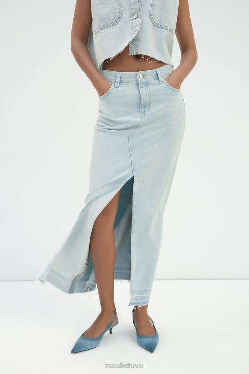 moterys Zara z1975 prakirptas džinsinis midi sijonas šviesiai mėlynas apranga 4N488695
