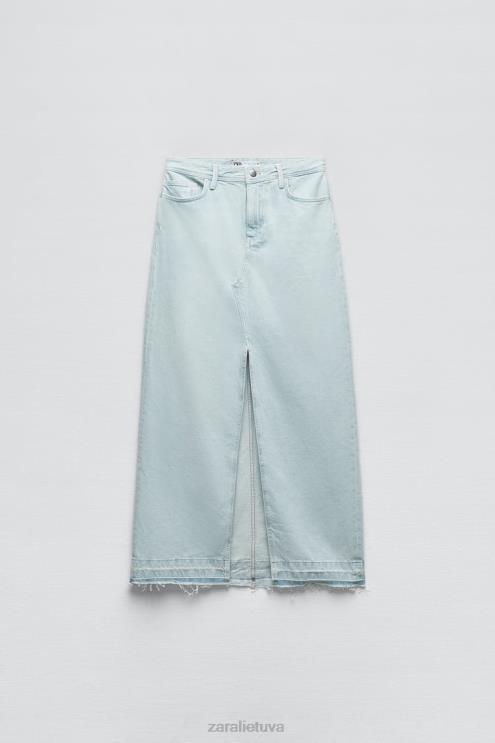 moterys Zara z1975 prakirptas džinsinis midi sijonas šviesiai mėlynas apranga 4N488695