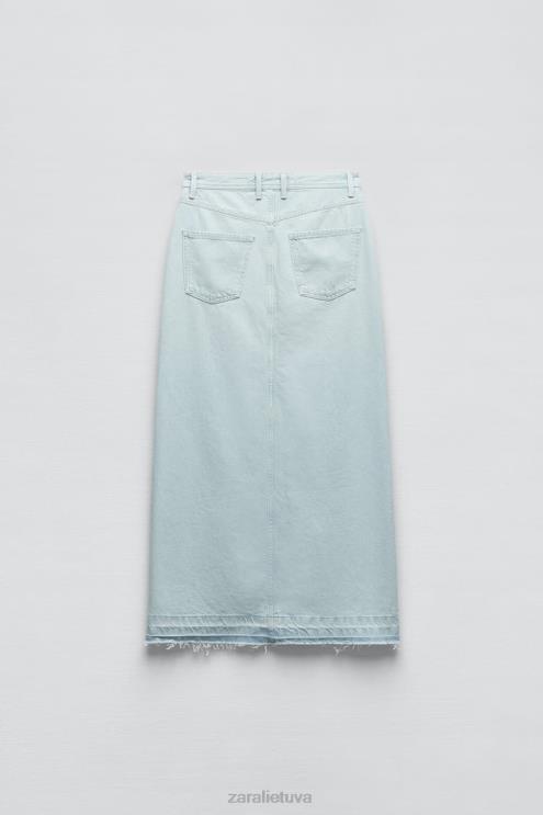 moterys Zara z1975 prakirptas džinsinis midi sijonas šviesiai mėlynas apranga 4N488695