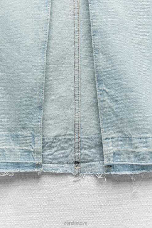 moterys Zara z1975 prakirptas džinsinis midi sijonas šviesiai mėlynas apranga 4N488695