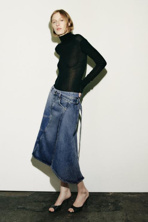 moterys Zara zw asimetrinis džinsinis sijonas mėlyna apranga 4N488727