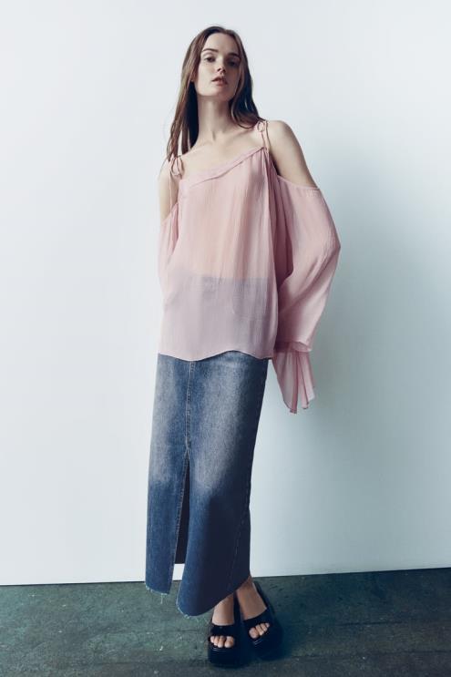 moterys Zara zw džinsinis sijonas aukštu liemeniu mėlyna apranga 4N488645