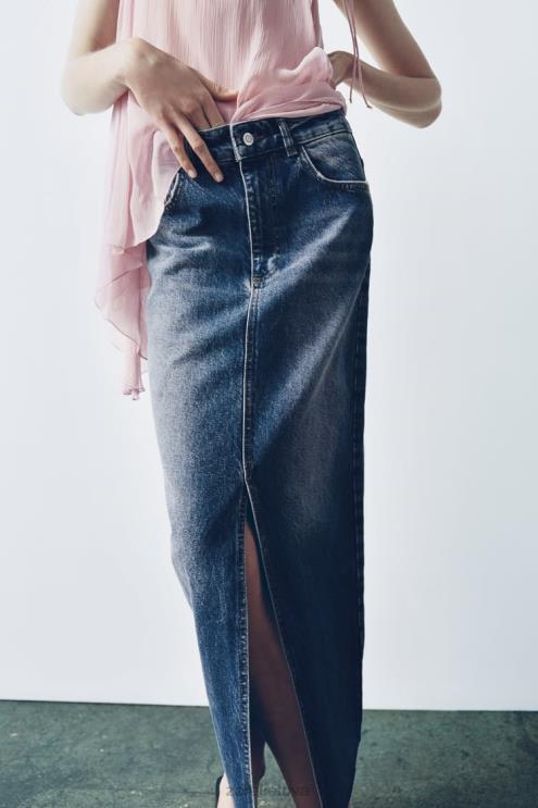 moterys Zara zw džinsinis sijonas aukštu liemeniu mėlyna apranga 4N488645