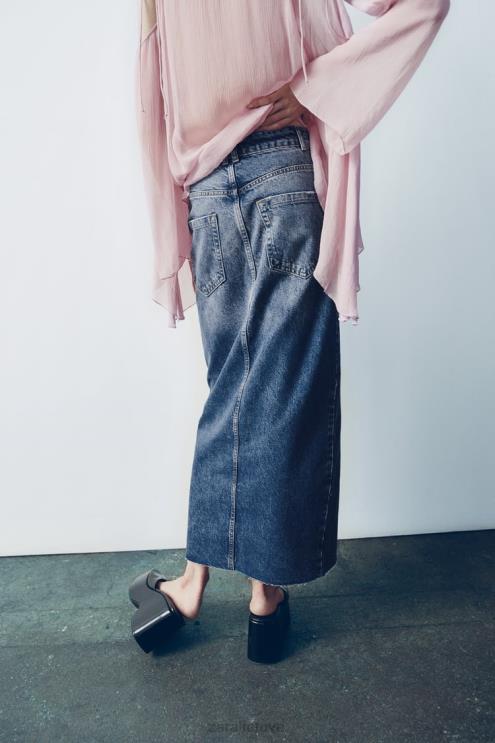 moterys Zara zw džinsinis sijonas aukštu liemeniu mėlyna apranga 4N488645